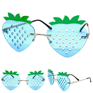 Funky Party Club Raver Strawberry Shaped SUNGLASSES Blue Lens 5218