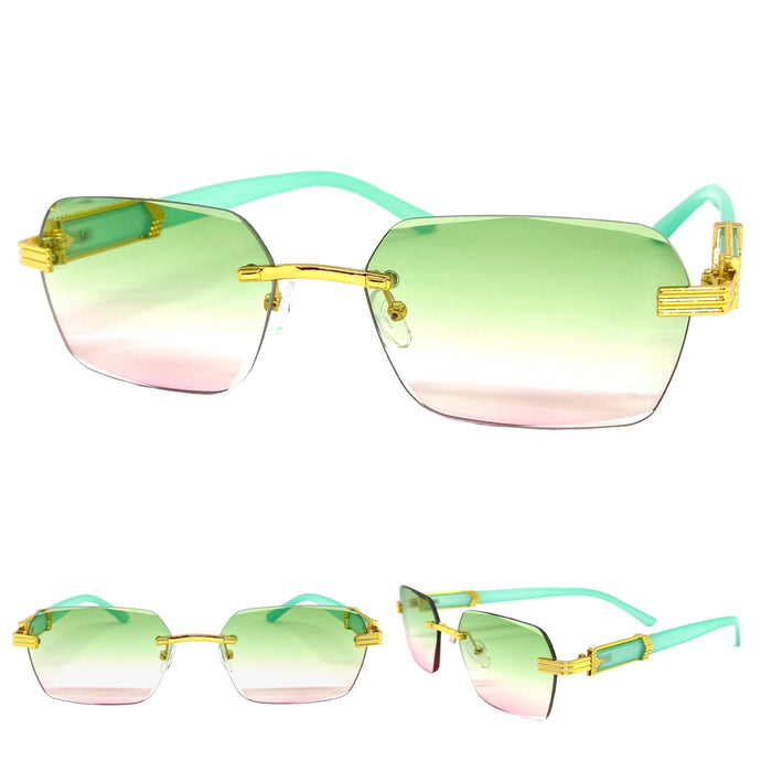 Men's Classy Elegant Luxury Retro Hip Hop Style SUNGLASSES Gold Rimless Frame 7522