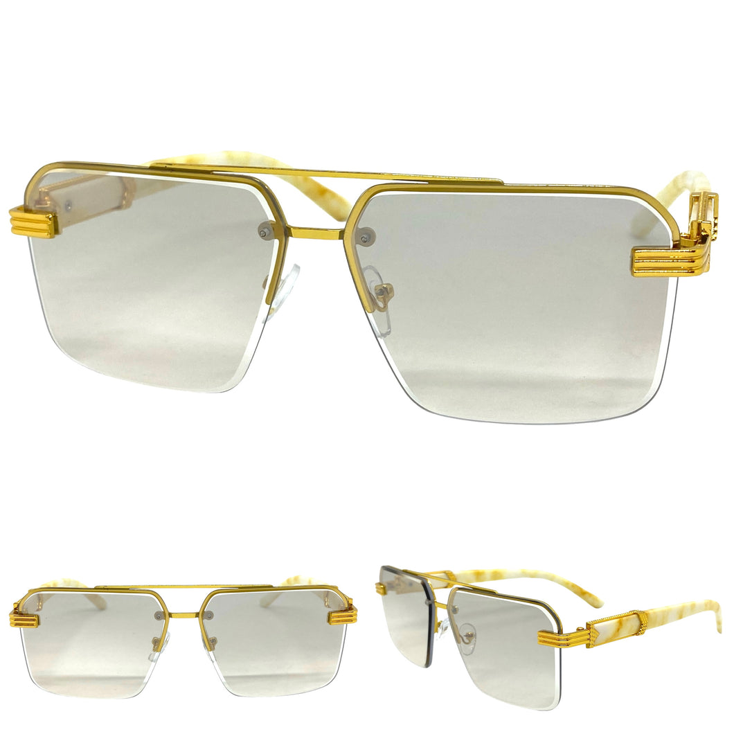 Men's Classy Elegant Luxury Retro Hip Hop Style SUNGLASSES Gold & Marble Frame 5209