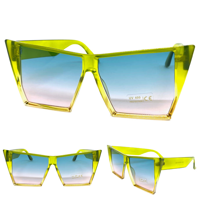 Oversized Modern Retro Cat Eye Style SUNGLASSES Green Frame 49089