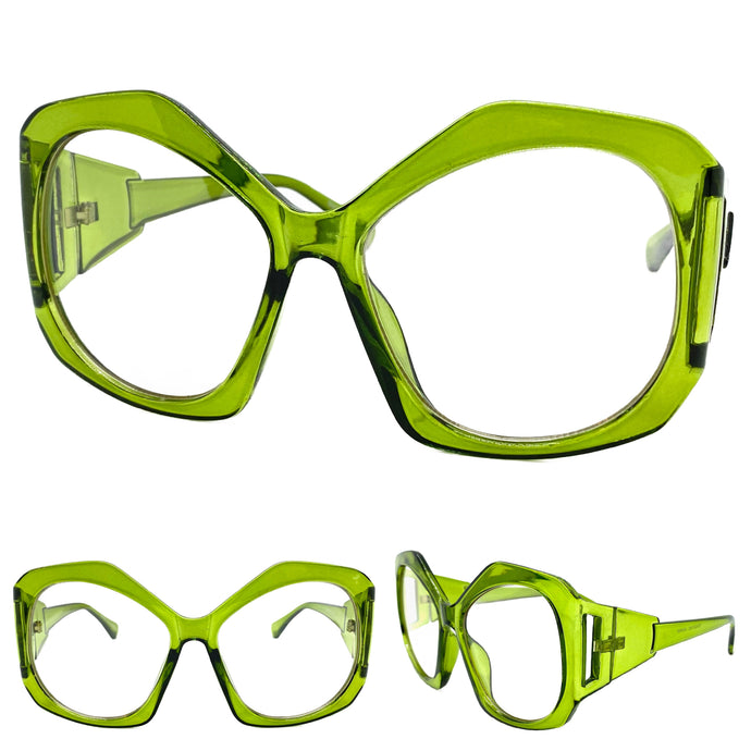 Oversized Exaggerated Vintage Retro Style Clear Lens EYEGLASSES Large Green Frame E2019