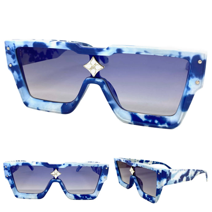 Oversized Modern Luxury Hip Hop Shield Style SUNGLASSES Large Tie Dye Frame E1776