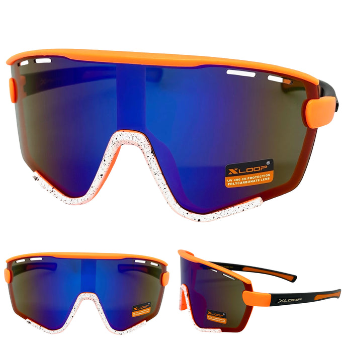Oversized Retro Sporty Wrap Around Style SUNGLASSES Large Orange & White Frame 3694