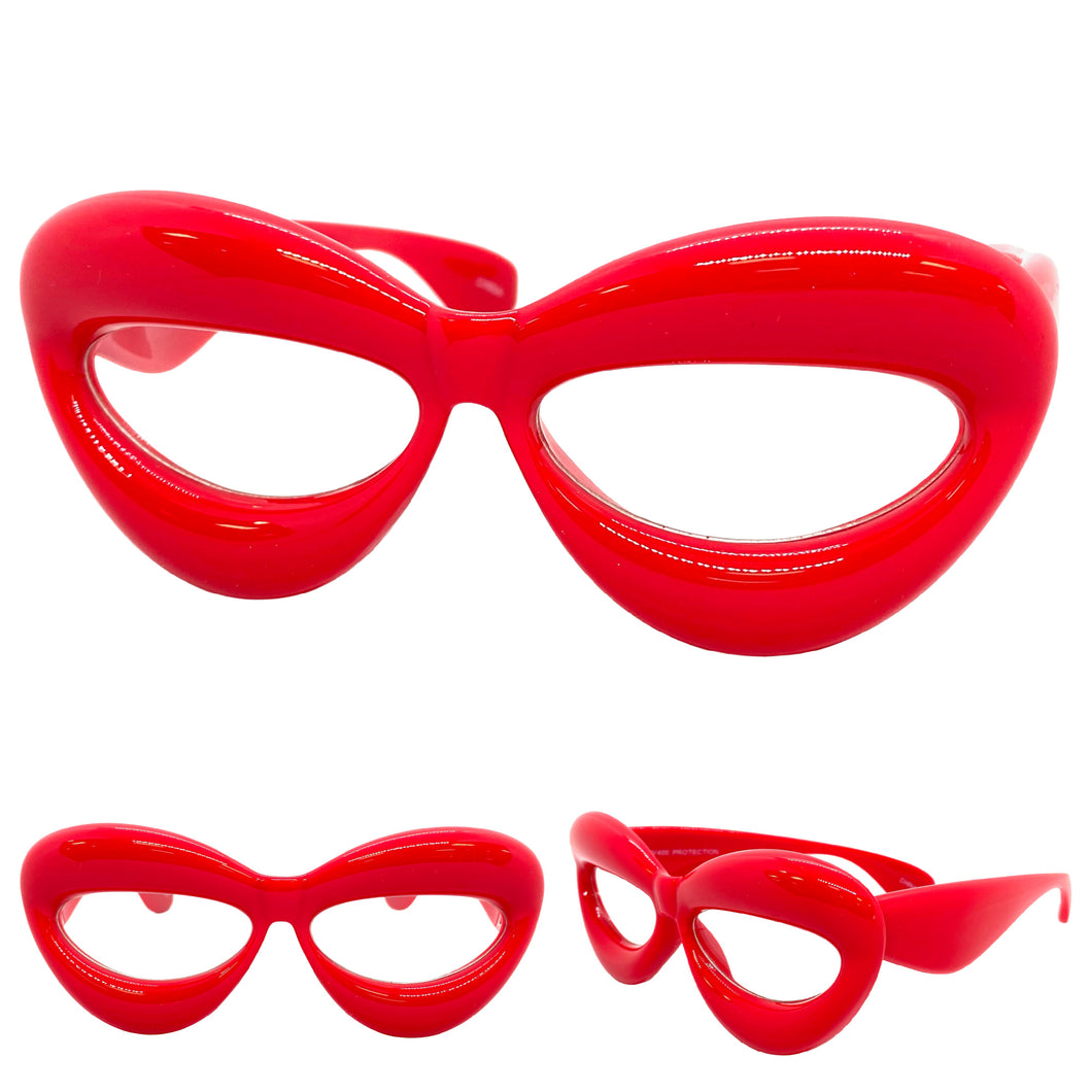 Oversized Exaggerated Retro Clear Lens EYEGLASSES Large Red Optical Frame - RX Capable 80555