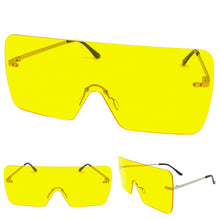 Oversized Exaggerated Modern Retro Shield Style SUNGLASSES Large Flat Yellow Lens 10549