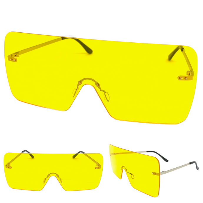 Oversized Exaggerated Modern Retro Shield Style SUNGLASSES Large Flat Yellow Lens 10549