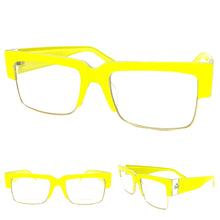 Classy Contemporary Modern Retro Clear Lens EYEGLASSES Neon Yellow & Gold Frame 8259