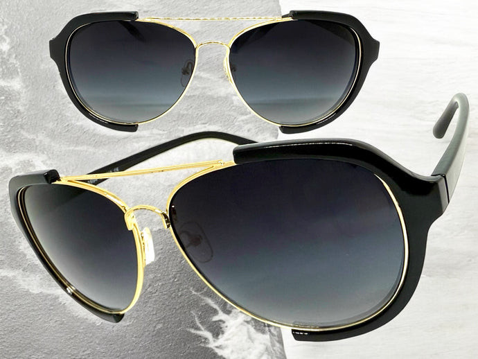 Classic Vintage Retro Aviator Style SUNGLASSES Black & Gold Frame 1694