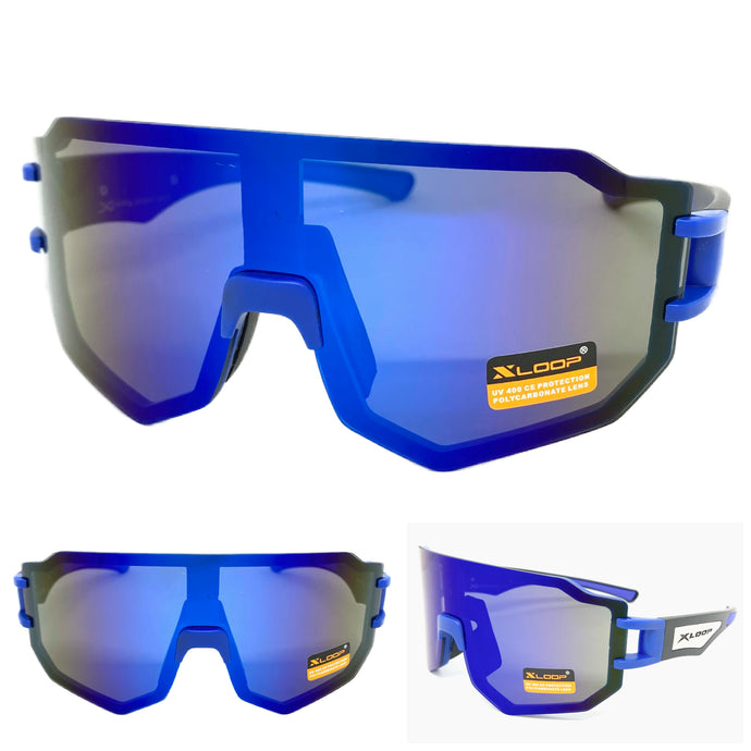 Oversized Sporty Wrap Around Style SUNGLASSES Large Blue Frame 3645