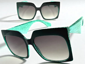 Oversized Exaggerated Vintage Retro Style SUNGLASSES X-Large Square Teal Green Frame 49308