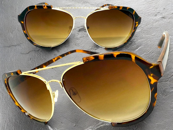Classic Vintage Retro Aviator Style SUNGLASSES Tortoise & Gold Frame 1694