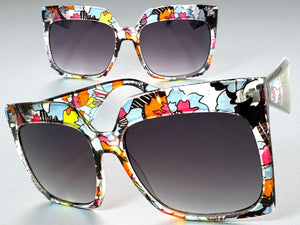 Oversized Exaggerated Vintage Retro Style SUNGLASSES X-Large Square Floral Frame 49308