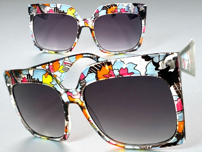Oversized Exaggerated Vintage Retro Style SUNGLASSES X-Large Square Floral Frame 49308