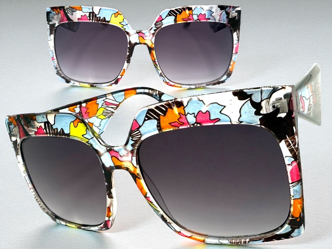 Oversized Exaggerated Vintage Retro Style SUNGLASSES X-Large Square Floral Frame 49308