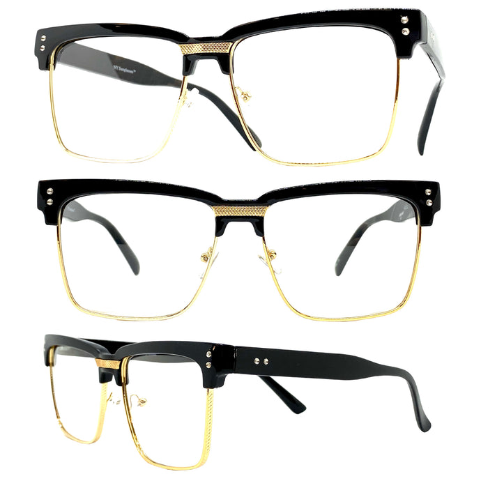 Classy Elegant Sophisticated Luxury Style Clear Lens EYEGLASSES Black & Gold Frame 6462