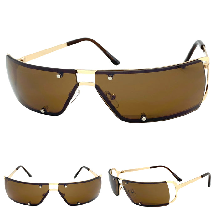 Contemporary Modern Wrap Style SUNGLASSES Gold Frame E0943