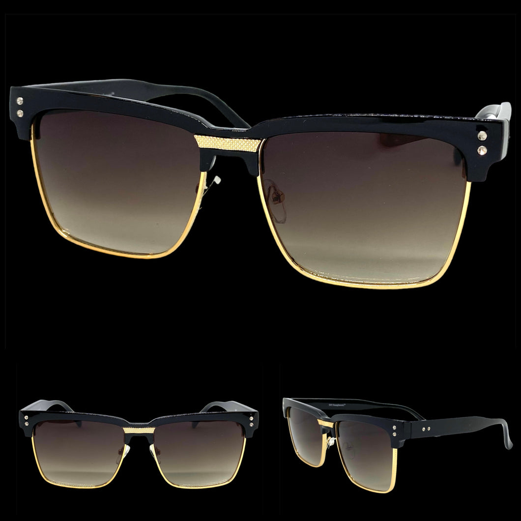 Classy Elegant Sophisticated Luxury Style SUNGLASSES Square Black & Gold Frame 6462