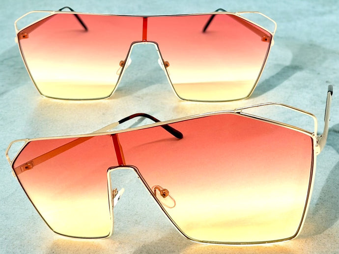 Oversized Sleek Modern Retro Shield Style SUNGLASSES Large Rose Gold Frame 4577