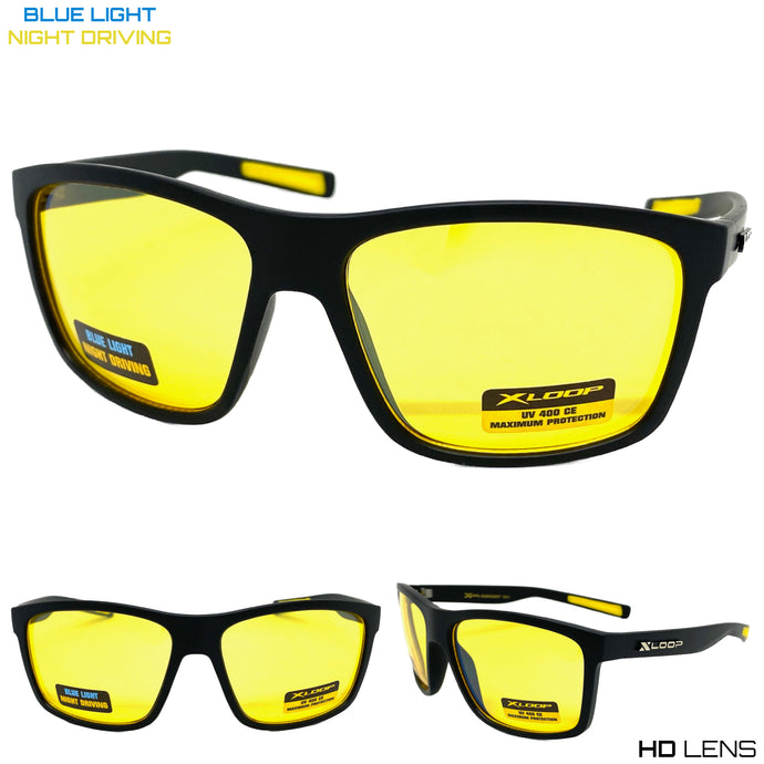Sporty Wrap Around Blue Light Night Driving HD Lens SUNGLASSES Black Frame 3507