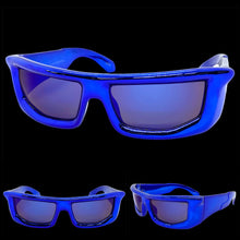 Sleek Modern Futuristic Biker Sporty Wrap SUNGLASSES Thick Blue Chrome Frame 80622