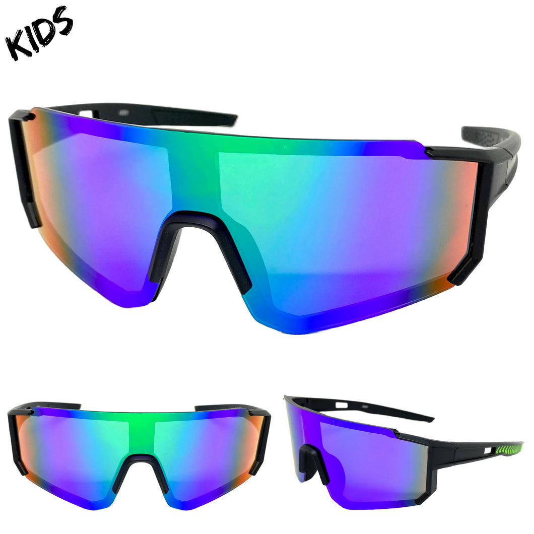 Kids Boys or Girls Retro Sporty Baseball Cycling Wrap Around Style SUNGLASSES Ages 6-13