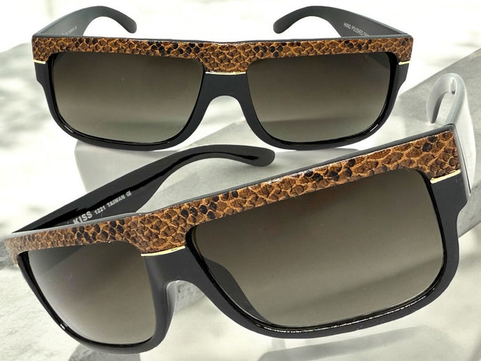 Classic Vintage Retro Hip Hop Rapper Pimp Style SUNGLASSES Thick Black Snakeskin Frame 1221