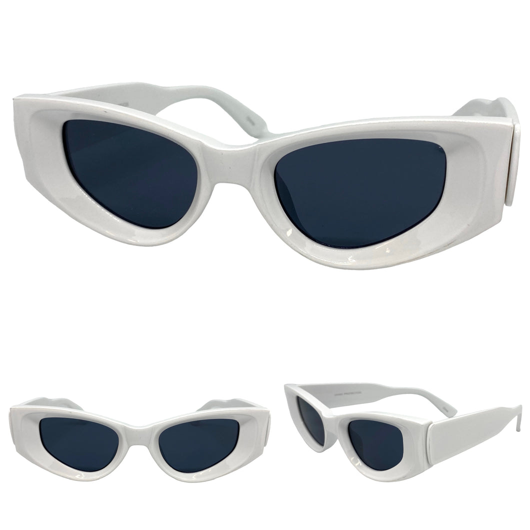 Classy Elegant Exaggerated Retro Cat Eye Style SUNGLASSES Thick White Frame 80533