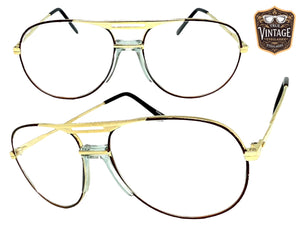 Classic TRUE Vintage Retro Aviator Style Clear Lens EYEGLASSES Gold Frame - Glass Lens M306