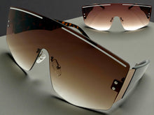 Oversized Futuristic Modern Retro Shield Style SUNGLASSES Large Flat Brown Lens 10858