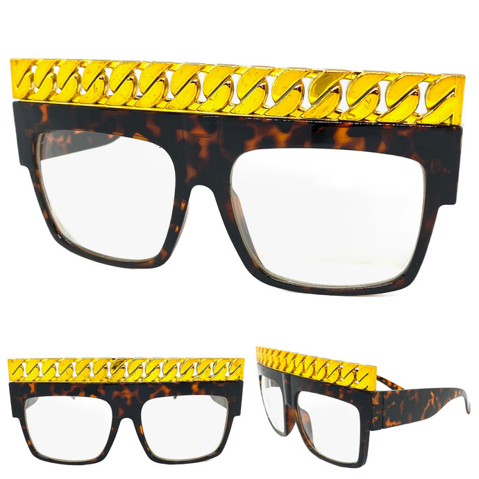 Oversized Vintage Retro Hardcore Hip Hop Rapper Pimp Style Clear Lens EYEGLASSES Large Thick Tortoise Frame PT0251