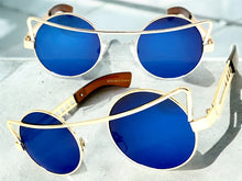 Classic Vintage Retro Steampunk Style SUNGLASSES Round Gold Frame - Blue Lens A137