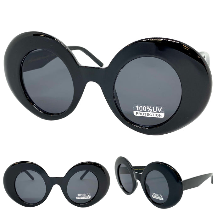 Oversized Exaggerated Vintage Retro Style SUNGLASSES Round Black Frame 1039