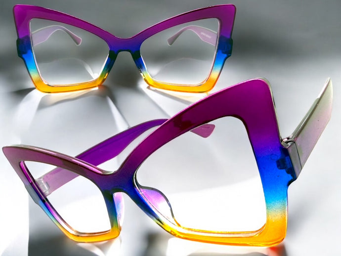 Oversized Vintage Retro Style Clear Lens EYEGLASSES Large Purple Frame 97198