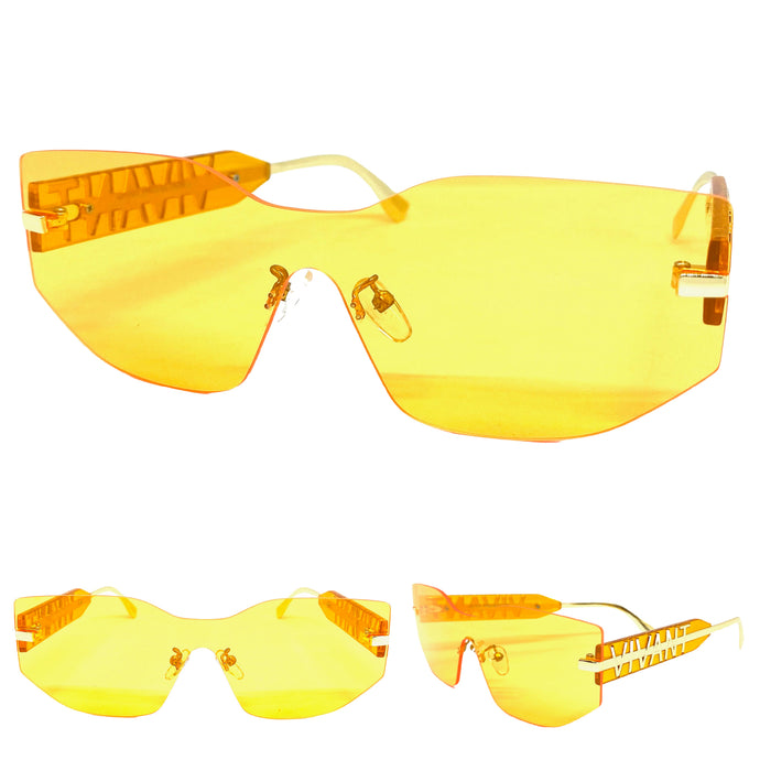 Contemporary Modern Shield Style SUNGLASSES Rimless Orange Frame 5232