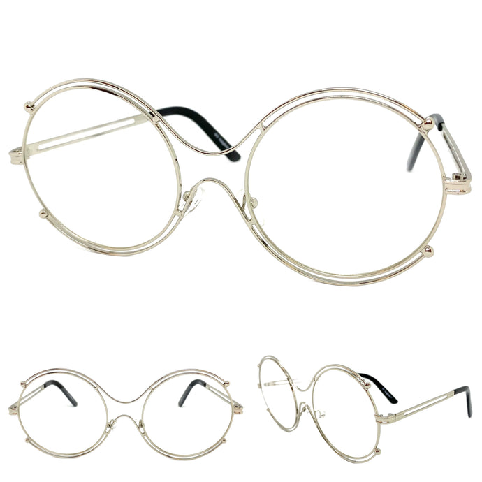 Oversized Exaggerated Retro Style Clear Lens EYEGLASSES Large Round Silver Frame 6458