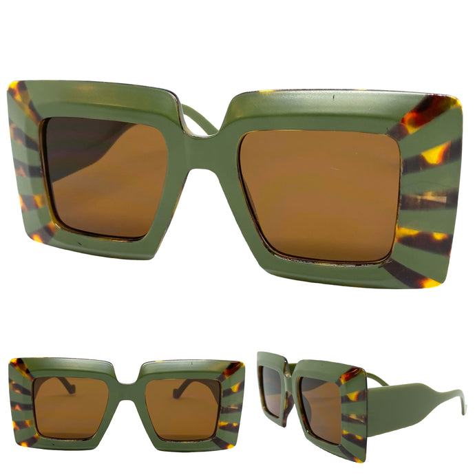 Exaggerated Vintage Retro Style SUNGLASSES Thick Square Green Frame LH056