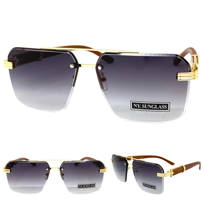 Men's Classy Elegant Luxury Designer Hip Hop Style SUNGLASSES Gold & Wooden Frame WD769