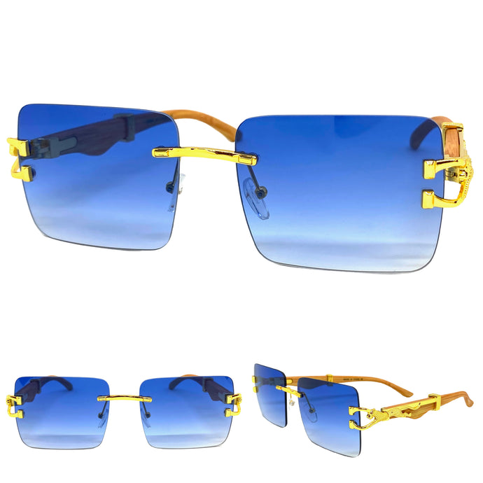 Classy Elegant Sophisticated Luxury Hip Hop Style SUNGLASSES Gold & Wooden Frame E0962