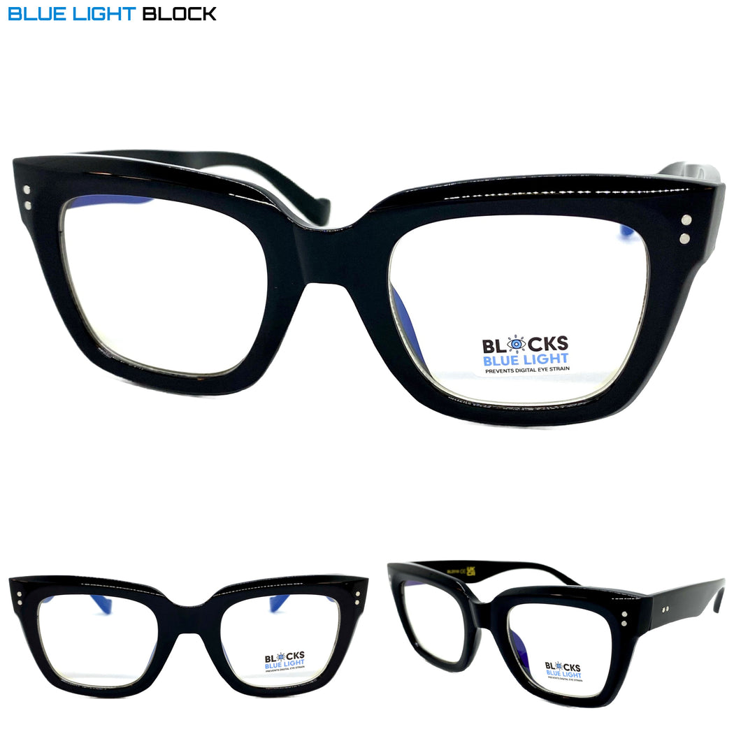 Classic Vintage Retro Style Blue Light Blocking Computer EYEGLASSES Large Thick Black Frame 2018