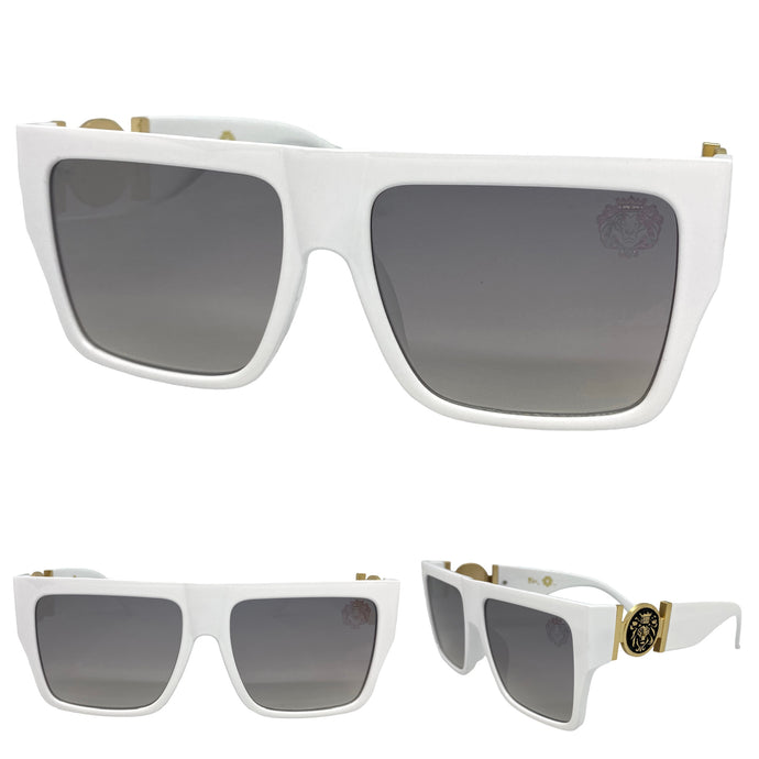 Men's Classy Elegant Luxury Designer Style SUNGLASSES White Frame with Gold Medallion 4055