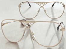 Oversized Modern Retro Shield Style Clear Lens SUNGLASSES Large Gold Frame 4294