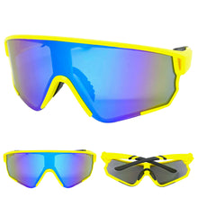 Oversized Retro Sporty Wrap Around Style SUNGLASSES Large Neon Yellow Frame 9046