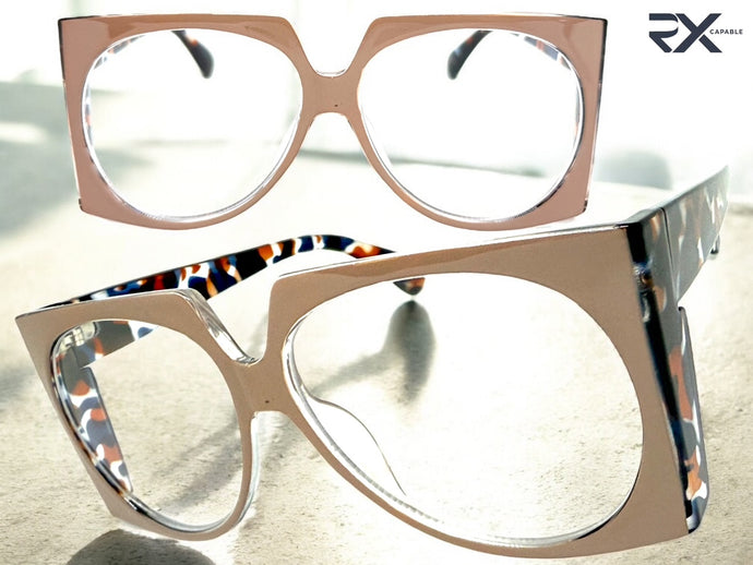 Oversized Vintage Retro Style Clear Lens EYEGLASSES Large Square Khaki Frame 5693
