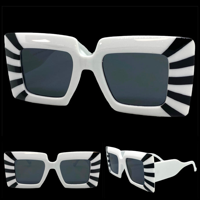 Exaggerated Vintage Retro Style SUNGLASSES Thick Square White Frame 80590