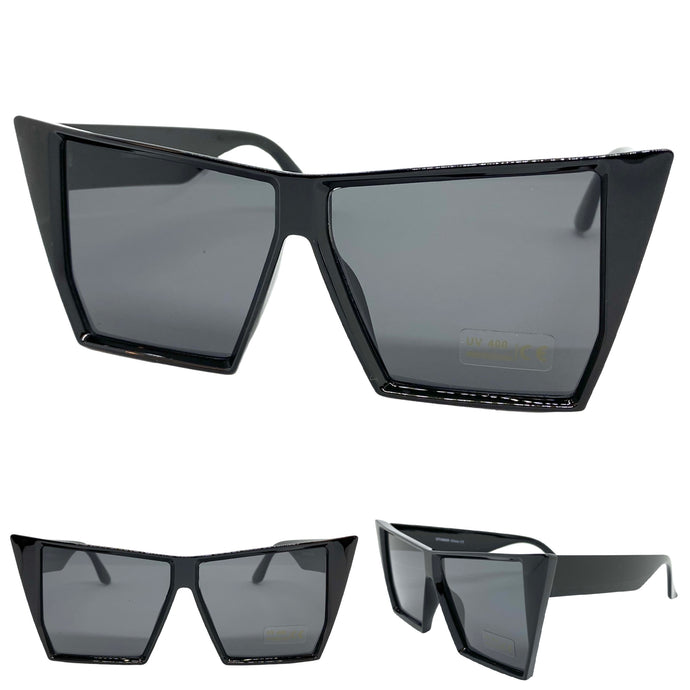 Oversized Modern Retro Cat Eye Style SUNGLASSES Black Frame 49089