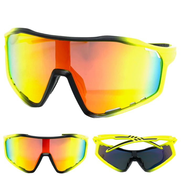 Oversized Retro Sporty Wrap Around Style SUNGLASSES Large Neon Yellow Frame 5238