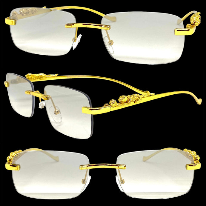 Classy Elegant Sophisticated Luxury Style Clear with Slight Tint Lens SUNGLASSES Rimless Gold Frame E0661A