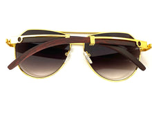 Classy Elegant Sophisticated Luxury Hip Hop Aviator Style SUNGLASSES Gold & Wooden Frame E0378