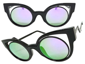 Classic Vintage Retro Cat Eye Style SUNGLASSES Funky Black Frame - Purple Lens 1737
