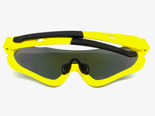 Sporty Retro Wrap Around Shield Style SUNGLASSES Neon Yellow Frame Gold Lens E2028